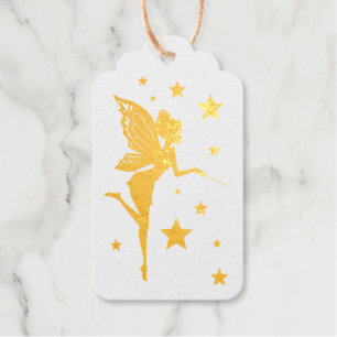 Magical Fairy with Flowers and Stars Gold Foil Gift Tags