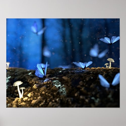 Magical Fairy Woods with Butterflies and Mushrooms Poster