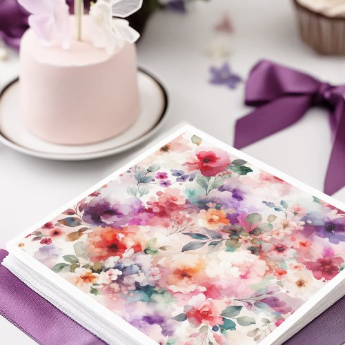 Magical Fairycore Floral Watercolor Birthday Party Napkins