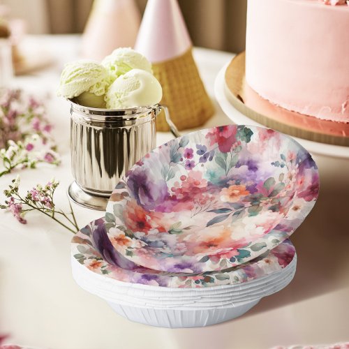 Magical Fairycore Floral Watercolor Birthday Party Paper Bowls