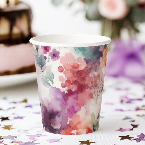 Magical Fairycore Floral Watercolor Birthday Party Paper Cups