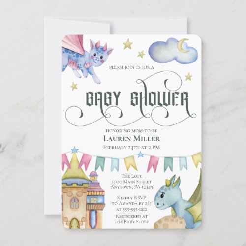 Magical Fairytale Dragon Baby Shower Invitation