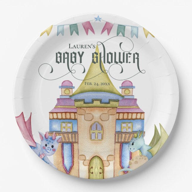 Magical Fairytale Dragon Baby Shower Paper Plates (Front)