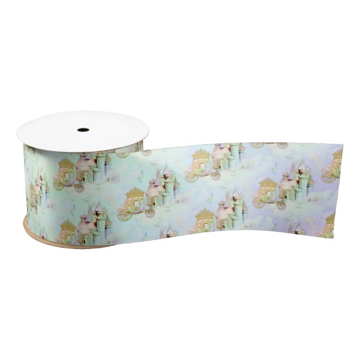 Magical Fairytale Rainbow Castle Princess Carriage Satin Ribbon | Zazzle