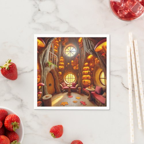 Magical Fall Hollow Tree House Découpage Napkins