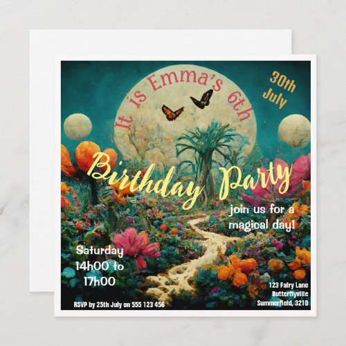 Magical Fantasy Butterflies Birthday Invitation