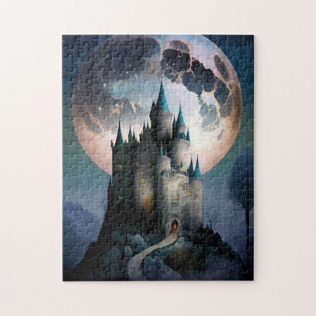 Magical Fantasy Castle Full Moon Jigsaw Puzzle (Vertical)
