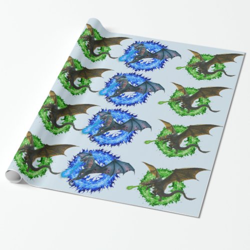 Magical Fantasy Dragon Serpent Fire Breathing Wrapping Paper