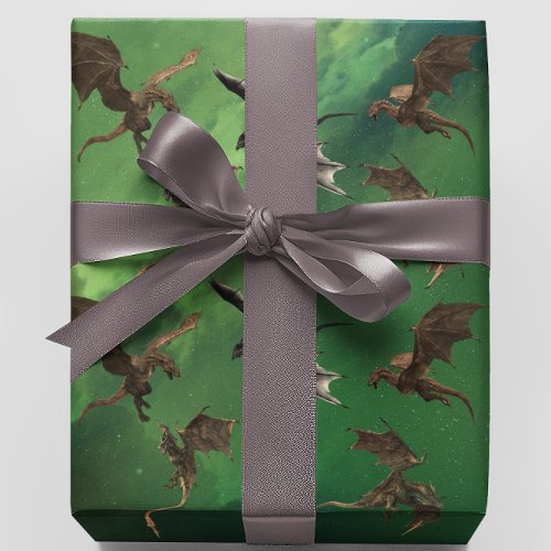 Magical Fantasy Dragon Serpent Flying Galaxy Wrapping Paper