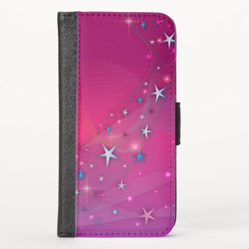 Magical Fantasy Dreamy Celestial Stars on Magenta iPhone X Wallet Case