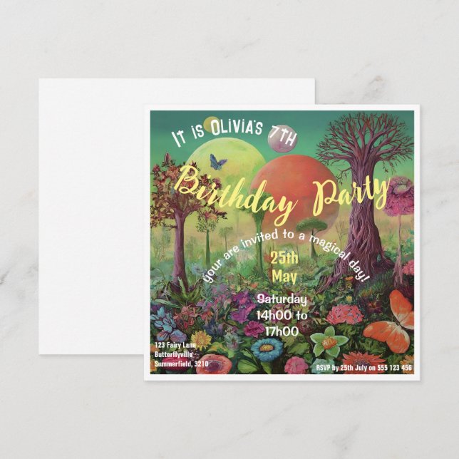 Magical Fantasy Flower Garden Birthday Invitation (Front/Back)
