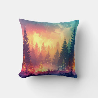 Magical fantasy forest with shining Christmas ligh Throw Pillow