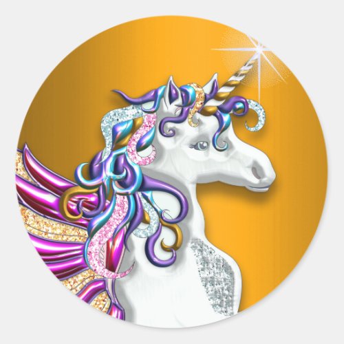 Magical Fantasy Golden Unicorn Classic Round Sticker