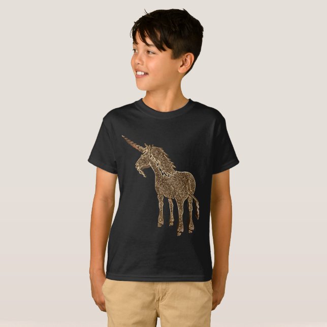 Magical Fantasy Horse Gold Look Unicorn T-Shirt (Front Full)