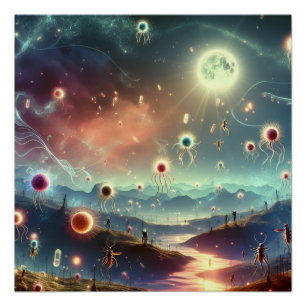 Magical Fantasy Parasites Party On Full Moon Art Poster