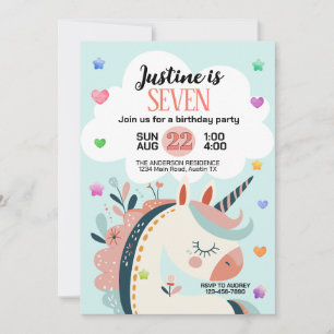 Magical Fantasy Unicorn Birthday Party Invitation