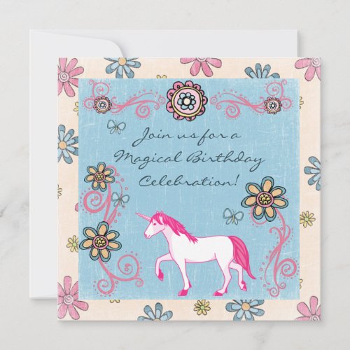 Magical Fantasy Unicorn Girl's Birthday Invitation