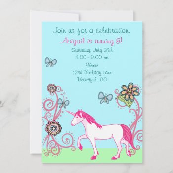 Magical Fantasy Unicorn Girl's Birthday Invitation by TheCutieCollection at Zazzle