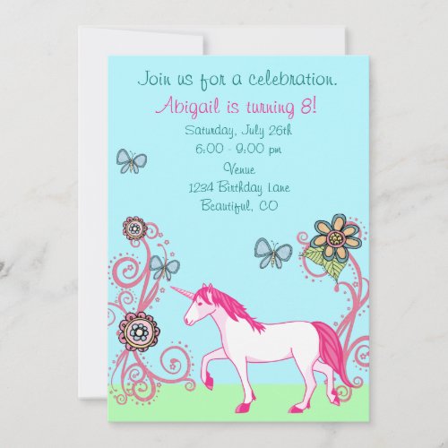 Magical Fantasy Unicorn Girl's Birthday Invitation