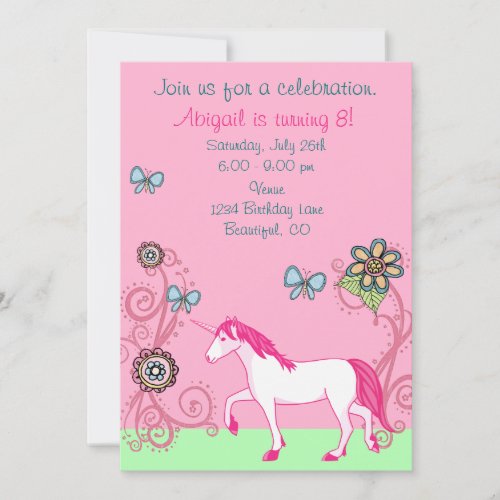 Magical Fantasy Unicorn Girl's Birthday Invitation