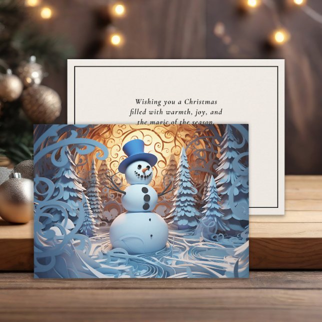 Magical Festive Snowman Snowy Forest Christmas Holiday Card (Magical snowman Christmas greeting card )