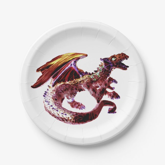 Magical Fire‑Breathing Ruby Red Dragon Paper Plates (Front)