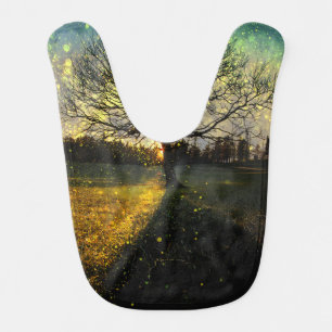 Magical fireflies dreamy landscape baby bib
