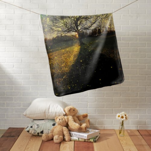 Magical fireflies dreamy landscape baby blanket
