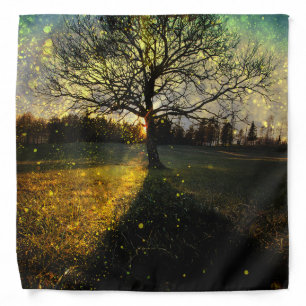 Magical fireflies dreamy landscape bandana