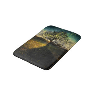 Magical fireflies dreamy landscape bath mat