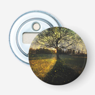 Magical fireflies dreamy landscape bottle opener