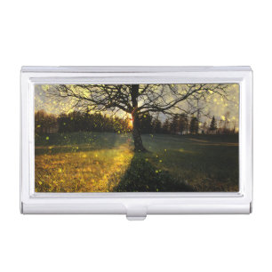 Magical fireflies dreamy landscape business card case