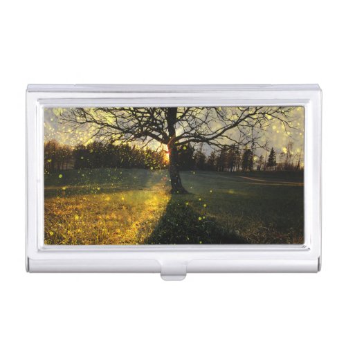 Magical fireflies dreamy landscape business card case