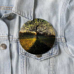 Magical fireflies dreamy landscape button