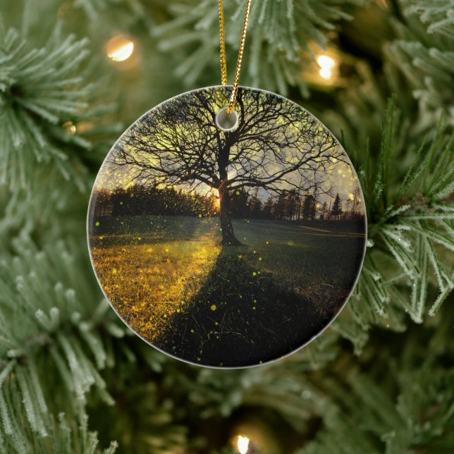 Magical fireflies dreamy landscape ceramic ornament (Tree)