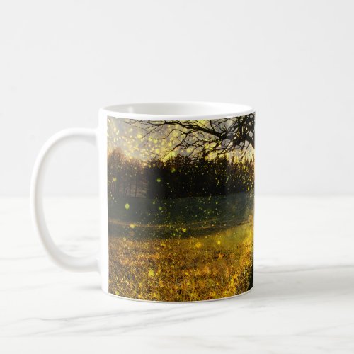 Magical fireflies dreamy landscape coffee mug