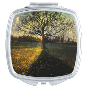 Magical fireflies dreamy landscape compact mirror