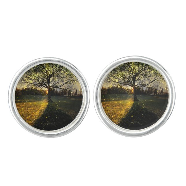 Magical fireflies dreamy landscape cufflinks (Front)