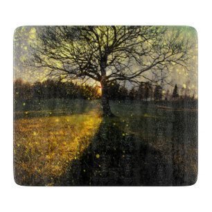 Magical fireflies dreamy landscape cutting board