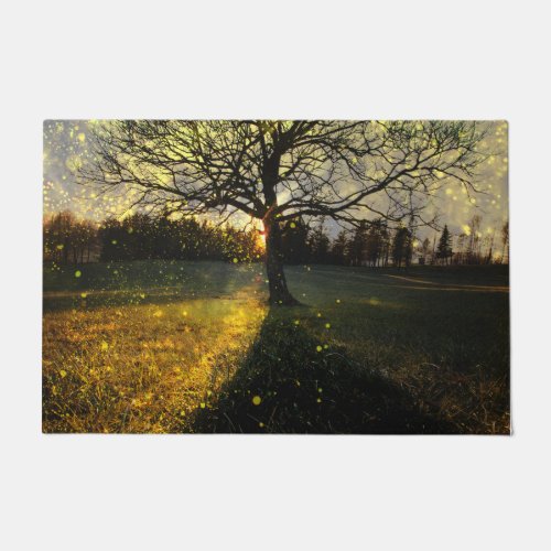 Magical fireflies dreamy landscape doormat