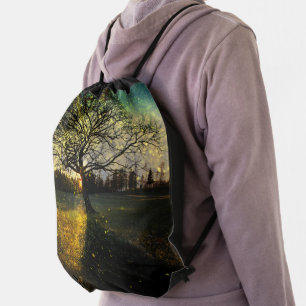 Magical fireflies dreamy landscape drawstring bag