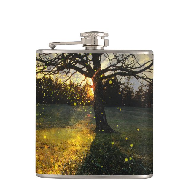 Magical fireflies dreamy landscape flask (Front)