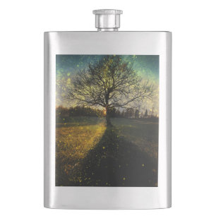 Magical fireflies dreamy landscape flask