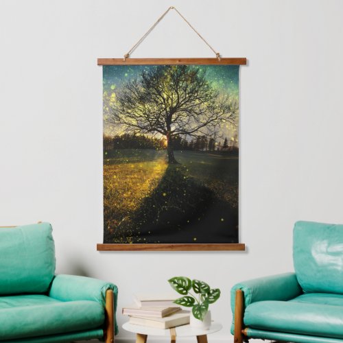 Magical fireflies dreamy landscape hanging tapestry
