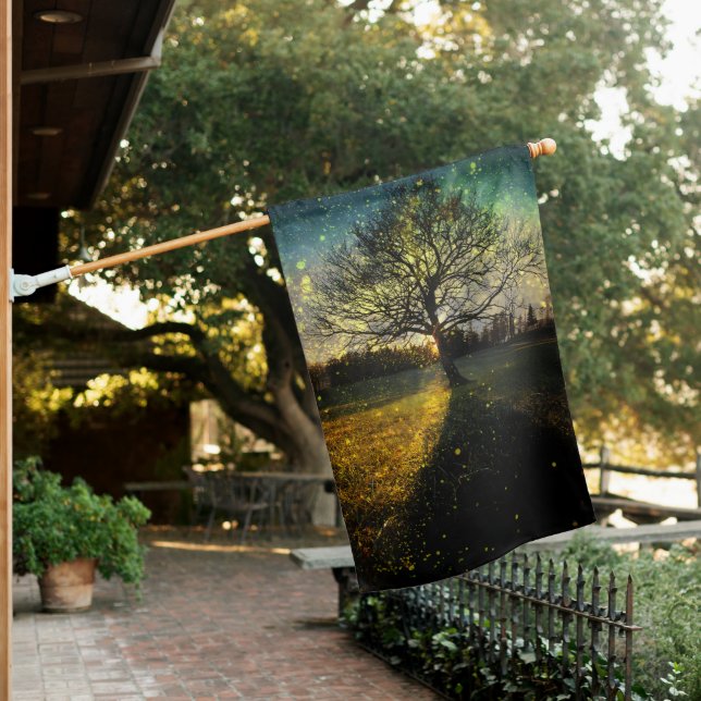 Magical fireflies dreamy landscape house flag (In SItu)