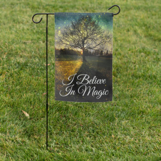 Magical fireflies dreamy landscape I believe magic Garden Flag