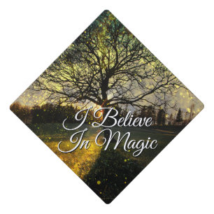 Magical fireflies dreamy landscape I believe magic Graduation Cap Topper