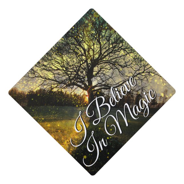 Magical fireflies dreamy landscape I believe magic Graduation Cap Topper (Front)