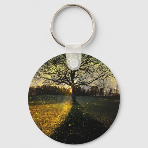 Magical fireflies dreamy landscape keychain