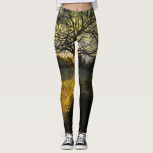 Magical fireflies dreamy landscape leggings